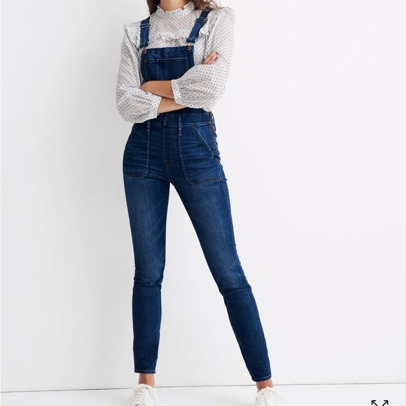 Madewell Skinny Denim Dark Wash Overalls - Picture 1 of 9